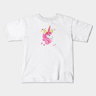 Magical unicorn with pink and red shining heart Kids T-Shirt